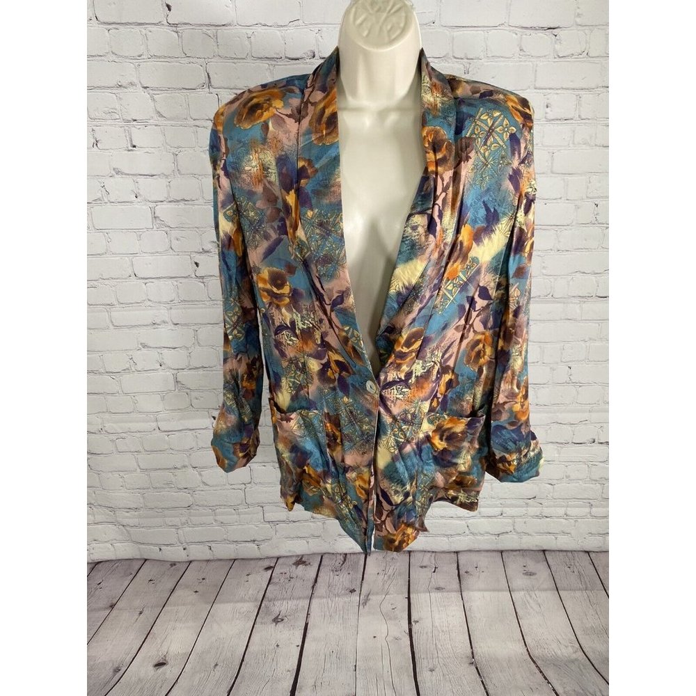 VTG Impressions Of California Multicolor Floral Long Sleeve Single Button Top S